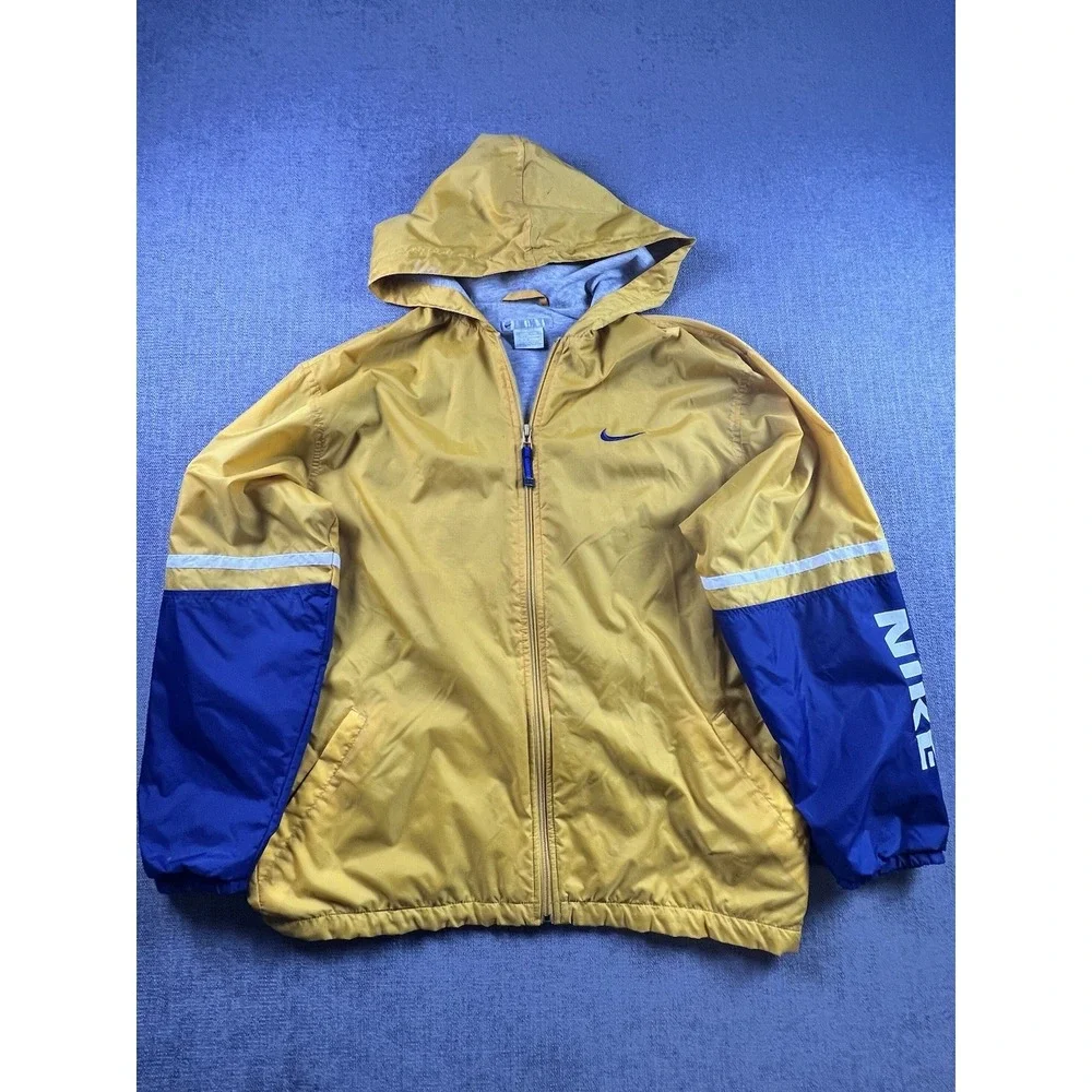 Vintage Nike Jacket Men's XL 90s‎ Zip Logo Sleeve Spellout Y2K Yellow Distressed